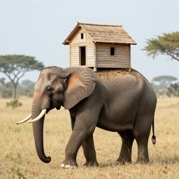an elephant with a house on its back