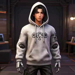 vrchat, secondlife, imvu, 3 d model of a in a 🤖 warrior hoodie, cutely designed clothing, hq renyoung man der, detailed textures, artstationhd, booth. pm, highly detailed attributes and atmosphere, dim volumetric cinematic lighting, hd, unity unreal engine