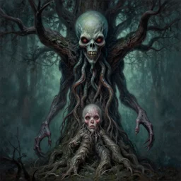 portrait painting of a tree - cthulhu. extremely high details, artstation contest winner, masterpiece, creepy, horror painting by daniel e. greene, zoey frank, shaun downey, dariusz zawadzki