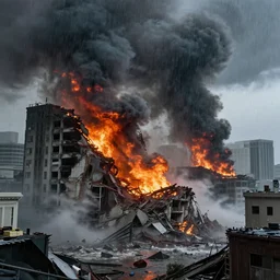 san francisco destroyed by storm, tsunami, collapsing buildings, fire, smoke columns, rain, hyperdetailed, artstation, cgsociety, 8 k