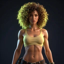 glowwave portrait of curly hair muscular girl from borderlands 3, au naturel, hyper detailed, digital art, trending in artstation, cinematic lighting, studio quality, smooth render, unreal engine 5 rendered, octane rendered, art style by klimt and nixeu and ian sprigger and wlop and krenz cushart.