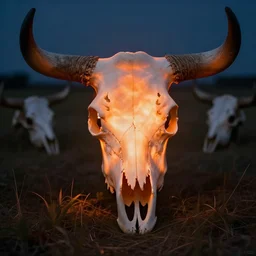 glowing cow skull by leesha hannigan, ross tran, thierry doizon, orange glow, smooth colors,