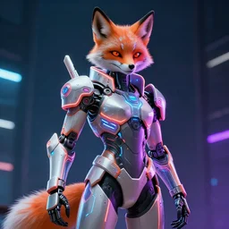 stunning digital art of a cybernetic anthropomorphic fox wearing full-body neon armor, cyberpunk, incredible lighting, trending on ArtStation