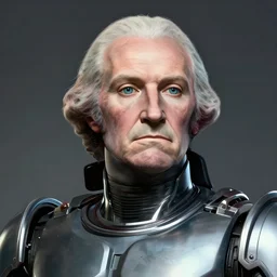 character concept art of RoboCop with the face and hair of George Washington, realistic, digital art, trending on artstation