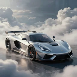 a random crossover design sport car in a utopia world. art by filip hodas. clouds by rhads. car by rimac.