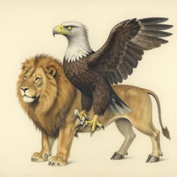 a creature with the body and eyes of a man, with the beak of an eagle, the mane of a lion, and the horn of a bull. drawn by edward hopper