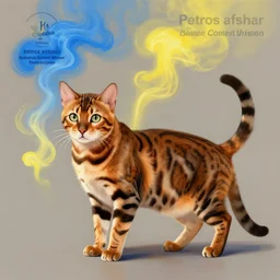 a painting of a bengal cat with blue and yellow smoke coming out of, a digital painting by petros afshar, behance contest winner, digital art, behance hd, digital illustration, digital painting
