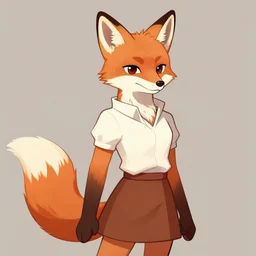 a pretty fox in a brown skirt and a white shirt, detailed character portrait by Sōami, Kamagurka, tumblr, furry art, commission for, flat shading, furaffinity