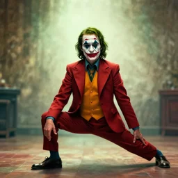 hyper realistic photograph of the joker doing yoga full body by van goah, hdr, detailed, 4 k, digital art, artstation, tumblr, reddit