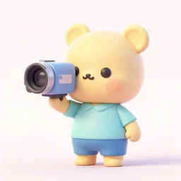 cute, collectable toy figurine, the character holds a video camera, made in pastel 3 d by jon burgerman and pixar, artstation 4 k, high resolution, simple face