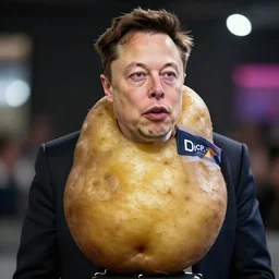 elon musk stuck inside a potato, dof and bokeh
