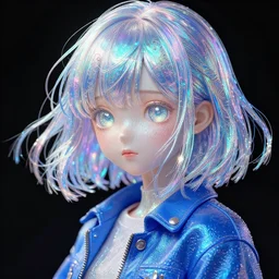 iridescent anime girl with a blue jacket, by range murata, artisanal art, magical trending on artstation, volumetric lighting, cute - fine - face, intricate detail, by murata range