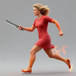 liz truss running with a knife, determined, colourful, flames, hyperrealistic