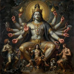 a beautiful cinematic masterpiece gothic symmetrical centered portrait of mystical majestic colossal indian hindu mythological god of art aesthetics and creativity, by artemisia gentileschi, by caravaggio, by tim hildebrandt, by wayne barlowe, by bruce pennington, by greg rutkowski, oil on canvas, trending on artstation, featured on pixiv, brilliant lighting, sharp, hyper - detailed, cinematic composition, no frames, hd, 8 k