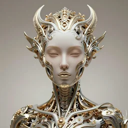 beautiful frontal portrait of a woman, bio - mechanical sculpture, fractal, intricate, elegant, highly detailed, ornate, elegant, luxury, beautifully lit, ray trace