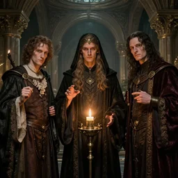 science fiction, retro, occult, three occult men, highly detailed