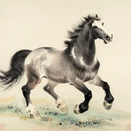 a galloping wild horse, traditional chinese painting by xu-beihong