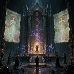 highly detailed surreal vfx eldritch avante garde portrait of a 3 d dark temple, magick, projections, arcane ritual, script, entangled vibrating, electricity, ornate, hyperrealistic, octane render, chiaroscuro, inspired by james jean, android jones, gerard brom, denis villeneuve, johannen voss, alphonse mucha, frostbite 3 engine