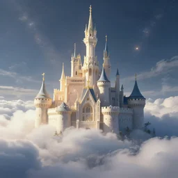 Castle just made of clouds, celestial light, divine, in the style of Wylie Beckert