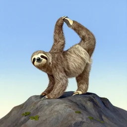 a sloth doing a yoga pose on top of mountain by artgerm, artgerm, Hildebrandt, WLOP, Charlie bowater
