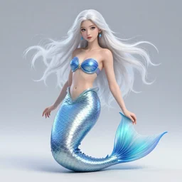 a gorgeous mermaid with long white hair and silver blue tail, by wlop, greg rutkowski, thomas kinkade, super detailed, 3 d, 4 k wallpaper