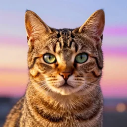 synthwave tabby cat, golden hour, fantasy, vivid colors, sharp focus, digital art, hyper - realistic, 4 k, unreal engine, highly detailed, hd, dramatic lighting by brom, trending on artstation