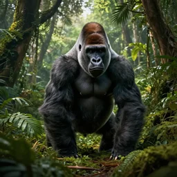 gorilla in the jungle, beautiful dynamic lighting, cinematic, wide angle establishing shot, extremely high detail, photo realistic, cinematic lighting, post processed, concept art, artstation, matte painting, style by frederic church, raphael lacoste, unreal engine 8 k
