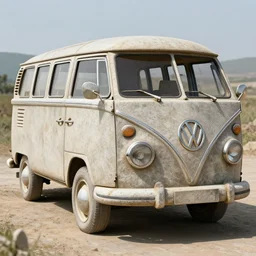 ultra - realistic image of an ancient vw bus made of stone