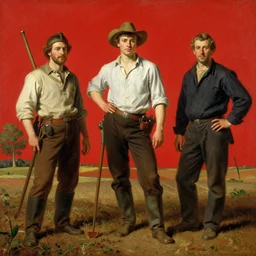 Solomon Joseph Solomon and Richard Schmid and Jeremy Lipking victorian genre painting full length portrait painting of a young farmer working in the field, red background