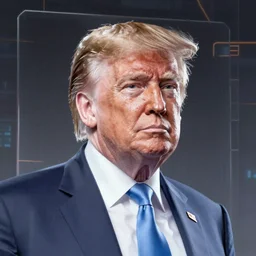 donald trump as a large transparent hologram ( tv screen texture ) in a cyberpunk city, rooftop, cinestill 8 0 0 t, 1 9 8 0 s movie still, blade runner