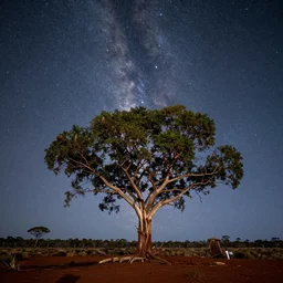 a large boat tree, kimberley region, western australia, milky way background, astrophotography, bold natural colors, national geographic photography, masterpiece, 8 k, raw, unedited, symmetrical balance