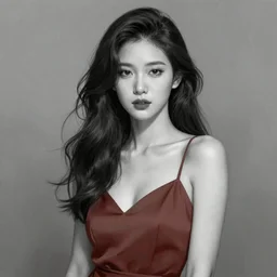 Beautiful woman in the coffee dress, grayscale painting with red dress, highly detailed portrait, digital painting, artstation, concept art, smooth, sharp foccus ilustration, Artstation HQ