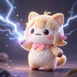 cute fumo plush of a girl who can discharge roughly a terawatt of electricity, thunder, lens flare, vray