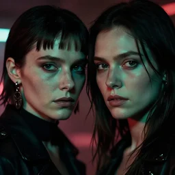 film still of closeup beautiful russian models couple closeup in blade runner 2 0 4 9, cinematic, moody, gritty neon noir by emmanuel lubezki
