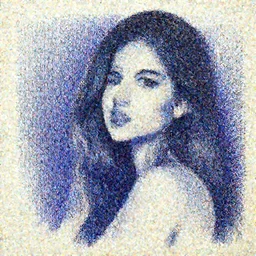 young attractive female, long dark hair, expressive pose, looking at the camera, blue ballpoint art by Juan Francisco Casas