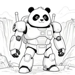 coloring book of a giant robot panda looking over the Grand Cayon