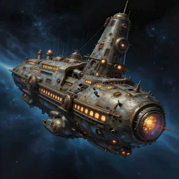 a wholesome animation key shot of massive medieval retro futuristic dieselpunk cruise spaceship with window lights sailing the interstellar space winds by studio ghibli, animation, sharp, rendered in unreal engine 5, focused, anime key art by greg rutkowski, donato giancola, bloom, dramatic lighting