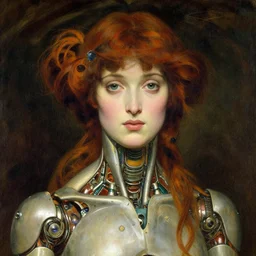 a portrait of a female android by edward burne - jones