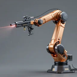 robotic arm with a laser rifle attached to it, realistic, 8 k, extremely detailed, cgi, trending on artstation, hyper - realistic render, 4 k hd wallpaper, premium prints available, by greg rutkowski