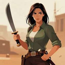 A digital illustration of a woman holding a machete, by Frank Miller, trending on ArtStation,