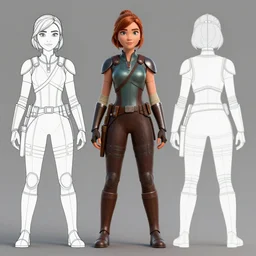 Jedi Knight Katniss Everdeen, pixar character model sheet turnaround, studio, trending in Artstation, official media, 4K HD, by Bill Presing