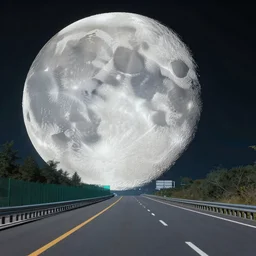 parts of the moon are blocking the highway, cinematic, professional photographer