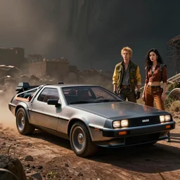 Delorean car designed by Aplle that looks like it is from Borderlands and by Feng Zhu and Loish and Laurie Greasley, Victo Ngai, Andreas Rocha, John Harris