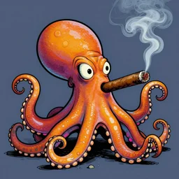 cheech and chong as octopus, smoking a thick cigar, multicolored, robert crumb style, 8 k