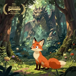 cartoon fox in forest | concept art in the style of don bluth, dragons lair, the land before time, anastasia, american tail, titan a. e.