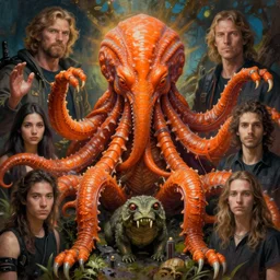 cyberpunk zoological portrait of orange cthulhu by kuldar leement and ruan jia and brad rigney and micha karcz and brad rigney