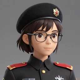 woman, fireemblem, uniform, beret, glasses, studio ghibli, artgerm, greg rutkowski, magali villeneuve, 3 d, render, portrait, headshot, fantasy, extremelydetailed, costumedesign, artstation
