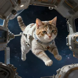 cat in space station, digital painting, dramatic lighting, highly detailed, artstation, concept art