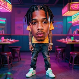 playboi carti, photorealistic, detailed face, full body shot, 8 k, hd, neon colors, over saturated colors, wok,