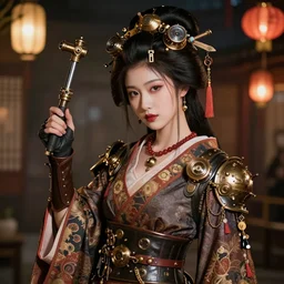 Steampunk geisha, hyperdetailed photo, 8k